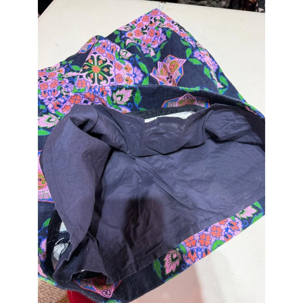 J.Crew‎ Mini Skirt Womens 2 Navy Pink Mandala Floral A0111 Boho Preppy Colorful